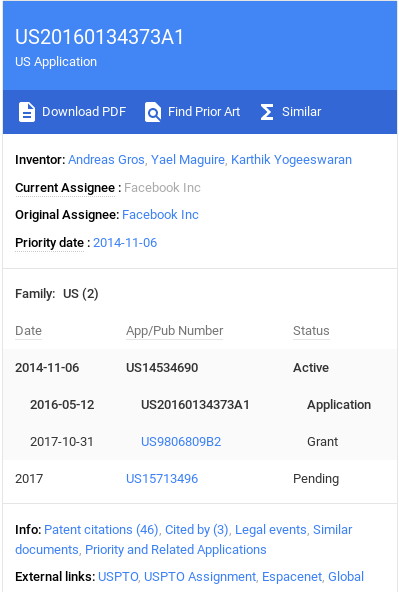 Patent application US20160134373A1 illustrating details from the document
